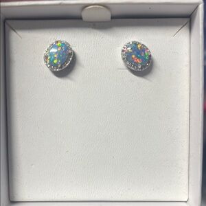 Elegant Silver Opal Stud Earrings